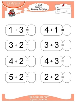 Çocuklar İçin toplam işlemi yaprak testleri 